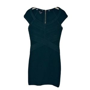 Bebe Women's Black Cap Sleeve V Neck Bandage Bodycon Mini Dress Size XS